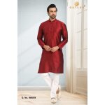 Tenue indienne homme - kurta en coton rouge - taille 36 - 44