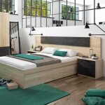 Tte de lit 160 cm avec 2 chevets amovibles et 2 tiroirs - noir et chne - tl81016 - terre de nuit