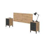 T�te de lit 160 cm avec 2 chevets 3 tiroirs - ch�ne et anthracite - tl81014 - bois naturel - terre de ...