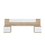 T�te de lit en m�lamine avec 2 chevets coloris ch�ne canadian blanc artik - hauteur 95 x longueur 247 ...
