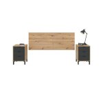 T�te de lit en m�lamine avec 2 chevets coloris ch�negris anthracite - hauteur 101 x longueur 240 cm x ...