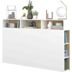 T�te de lit avec niches de rangement en bois blanc et imitation ch�ne naturel - tl9052 - blanc - terre ...