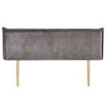 T�te de lit ovio 160 rembourr�e en tissu polyester pour lit 160 cm sur pieds en bois gris