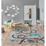 Tapis de jeu - the carpet - happy life - rues & animaux - gris - 80x150 cm