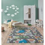 Tapis de jeu - the carpet - happy life - lavable - gris - 080 x 150 cm