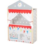 Th��tre de marionnettes - roba - cadre en bois massif - gris / rouge - horloge � aiguilles