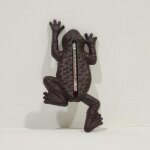 Thermom�tre int�rieur et ext�rieur mural en fonte - en forme de grenouille - effet patin� marron