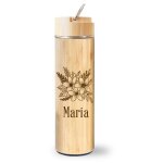 Thermos isotherme en bambou 450ml - gourde personnalisable � gravure laser pour pr�nom logo citation? ...