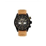 Timberland montre homme tdwgf2100602 - 46 mm cadran noir bo�tier acier bracelet cuir marron