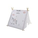 Tipi en bois et corton licorne - pour enfant - 110 x 116 x 105 cm - blanc Tipi en bois et corton licorne - pour enfant - 110 x 116 x 105 cm - blanc