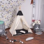 Tipi tente pour enfant en coton springos - noir - 160x120x100 cm - 2 coussins inclus