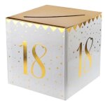 Tirelire - joyeux anniversaire - 18 ans - blanc et or - cubique - carton rigide