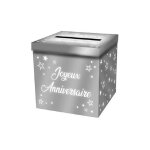 Urne  argent - joyeux anniversaire - 20cm - mtallise - dcoration de fte - mixte