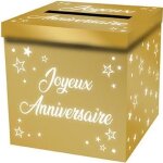 Tirelire urne - joyeux anniversaire - 20cm - dor mtallis - carton - mixte