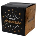 Tirelire - joyeux anniversaire - noire et doree - mtallique - 20x20x20 cm - dcoration de fte