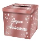 Tirelire urne - joyeux anniversaire - rose gold mtallise - 20 cm - dcoration de fte - mixte