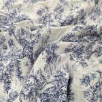 Tissu jacquard tiss teint macassar motif toile de jouy mixte bleu