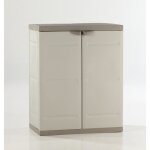 Titanium plastiken armoire basse 2 portes avec tagres l70 x p44 x h88 cm beige et taupe gamme titanium ...