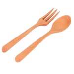 Tmishion cuillre  rsistance thermique 2pcs / set fourchette et cuillre en bois rsistant  la chaleur ...