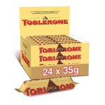Toblerone - pack de 24 barres - barre au chocolat au lait suisse miel nougat et amandes - format familial ...