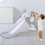 Toboggan pliable enfant 3 en 1 - yoleo - hdpe gris - panier basket et chelle descalade