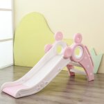 Toboggan pliable enfant aire de jeux 3 en 1 - yoleo - rose - hdpe - panier basket ensemble descalade
