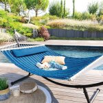 Toile de hamac matelass� akio bleu indigo 190x140cm en polyester et bois - hesp�ride