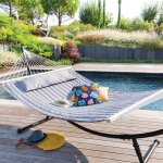 Toile de hamac matelass� akio gris perle 190x140cm en polyester et bois - hesp�ride