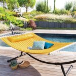 Toile de hamac matelass� akio jaune moutarde 190x140cm en polyester et bois - hesp�ride