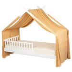 Ciel de lit cabane toile en double gaze pois dors camel  pois or 420 x 140 cm