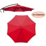 Toile de rechange pour parasol dext�rieur - wovte - 3m - 8 baleines - rouge