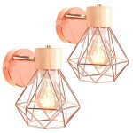 Tokius 2 packs applique murale industrielle intrieure design cage en mtal bois luminaire e27 pour chambre ...