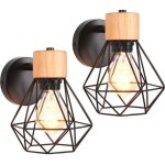 Tokius 2 packs applique murale industrielle intrieure design cage en mtal bois luminaire e27 rtro ...