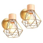 Tokius 2 packs applique murale industrielle int�rieure design cage en m�tal bois luminaire e27 r�tro ...