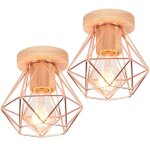 Tokius lot de 2 plafonnier industrielle en m�tal bois lustre abat - jour 15cm vintage luminaire e27 or ...