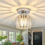 Tokius plafonnier en cristal luminaire moderne e27 mini lustre argent abat - jour rond 18cm lampe plafond ...
