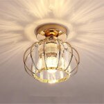 Tokius plafonnier en cristal luminaire moderne e27 mini lustre dor abat - jour rond 18cm lampe plafond ...