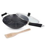 Tom ensemble de po�les wok 31 cm en acier noir / argent� 4 pi�ces