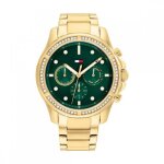 Montre femme - tommy hilfiger - brooklyn - acier doré - cadran vert - multifonction Montre femme - tommy hilfiger - brooklyn - acier doré - cadran vert - multifonction