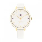 Montre femme - tommy hilfiger - florence - acier dor - cuir blanc - tanchit 3atm