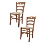 Tommychairs - set 2 chaises cuisine cuore structure en bois de htre peindr cerisier assise en cuir ...