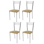 Tommychairs - set 4 chaises cuisine elena robuste structure en acier chrom� et assise en bois couleur ...