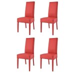Tommychairs - set 4 chaises cuisine luisa structure en bois de htre en rouge assise et dossier en cuir ...