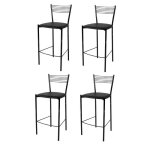 Tommychairs - set 4 tabourets cuisine elegance robuste structure en acier peindr� noir assise en cuir ...