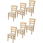 Tommychairs - set 6 chaises cuisine cuore structure en bois de h�tre peindr� naturel assise en tissu ...
