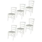 Tommychairs - set 6 chaises cuisine venezia structure en bois de h�tre laqu� en blanc assise en tissu ...