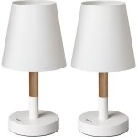 Tomons lot de 2 lampes de chevet led - bois et tissu - blanc