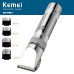 Tondeuse  cheveux professionnelle sans fil rechargeable - kemei - 4 peignes de guide - argent