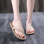 Tongs dimitation de paille de bord de mer pour femmes dt tongs de plage plates  la mode beige