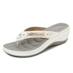 Tongs femme compense blanc - antidrapant strass confortable - pour plage et vacances